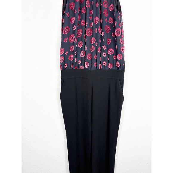 Ramy Brook Leona Floral Burnout Jumpsuit Size 0 Black Velvet Straight Leg - Picture 10 of 15